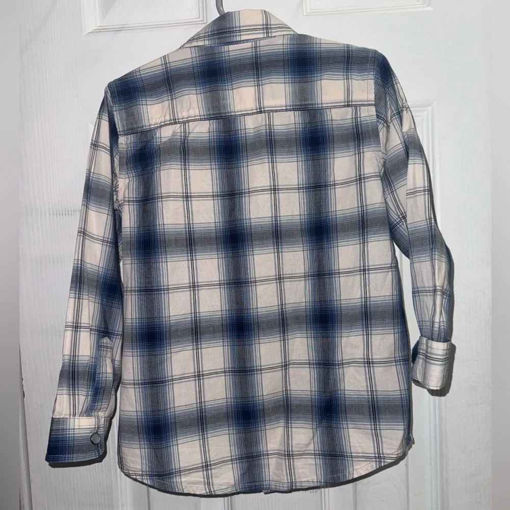 The Children’s Place Boys 4T Blue Cream Plaid Snap Button Shirt